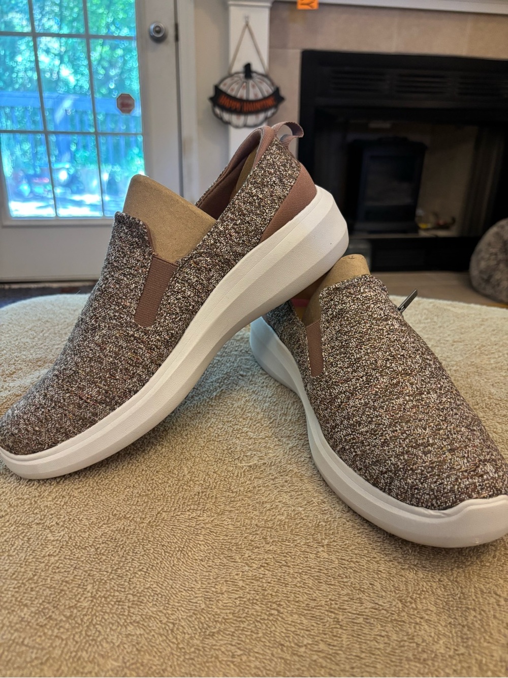 Ryka Ally Women's Slip-On Knit Low Top Sneakers Brown/White Cushioned Zipper